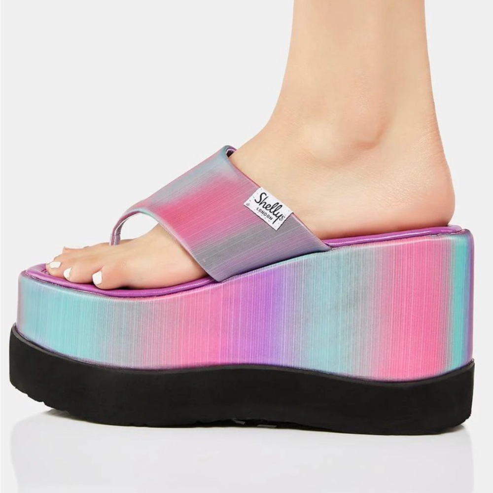 🔥HP🔥Shellys London for Dolls Kill Purple Ombre Klub Platform Wedges - Picture 11 of 13